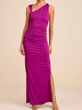 Lulu's Magenta Asymmetrical Draped Maxi Dress